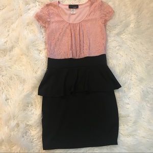 Pink and black peplum mini dress
